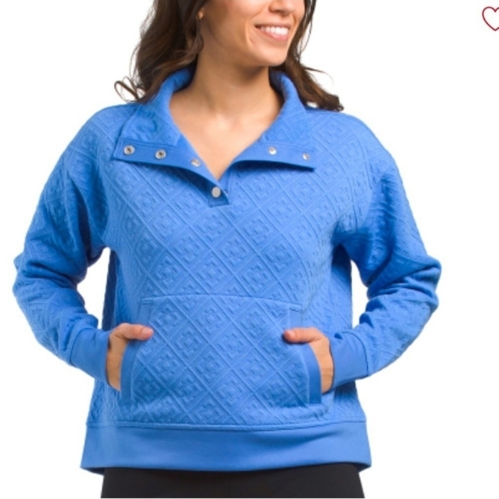 TOMMY BAHAMA Snap Front Mock Neck Pullover Sweatshirt In Grenada Sky